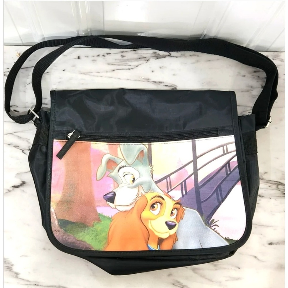 NWT Disney Lady and‎ the Tramp Messenger Bag Kids OS Black Graphic Flap